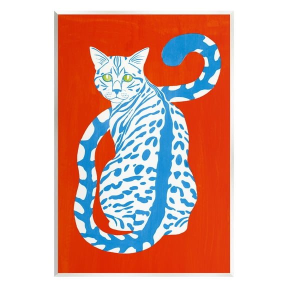 Stupell Industries Blue Gazing Cat Bold Modern Design Graphic Art Unframed Art Print Wall Art, Design by Grace Popp
