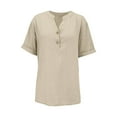 thumbnail image 5 of Tittly Womens Linen Shirt Linen Short Sleeve Shirt Women Linen Blouses for Women Womens Daily Casual Solid Short Sleeve V Neck Shirt Tops Blouse Brown, 5 of 9