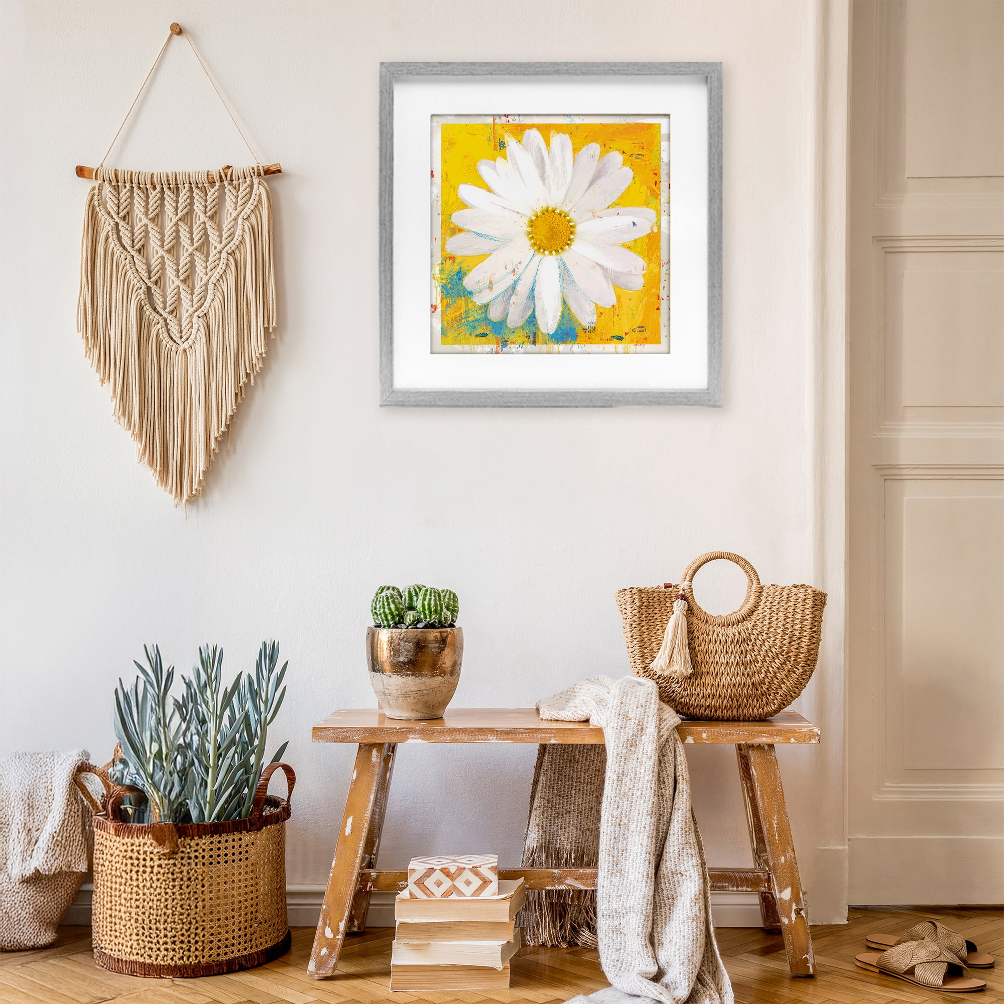 Stupell Industries Violet's Daisy on Yellow Gray Framed Print Under Glass, design by Porter Hastings