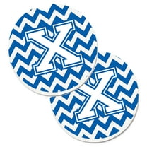 Carolines Treasures CJ1045-XCARC Letter X Chevron Blue & White Set of 2 Cup Holder Car Coaster