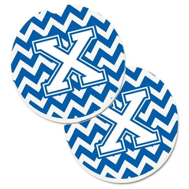 Carolines Treasures CJ1045-XCARC Letter X Chevron Blue & White Set of 2 Cup Holder Car Coaster