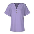thumbnail image 7 of Bigersell V-Neck Button T-Shirt for Women Summer Tunic Tops Womens Tshirts V Neck Short Sleeve Buttons Tops Tee Solid Color Casual Loose Fitted Blouse Shirts, T-15, Purples, M, 7 of 7