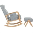 thumbnail image 5 of Rocking Chair with Ottoman, High Backrest Accent Glider Rocker Chair with Solid Wood Frame, Upholstered Rocking Chair Nursery with Thick Padded Cushion for Living Room Bedroom Apartment, Light Grey, 5 of 7