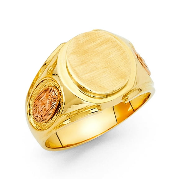 Solid 14k Yellow Rose Gold Mens Lady Guadalupe Ring Round Virgin Mary Band Polished Finish 13MM Size 10