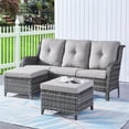 thumbnail image 2 of PARKWELL 3-Piece Patio Conversation Set,Cushioned Sofa with Ottomans,Outdoor Furniture Sets,Gray Wicker and Gray Cushion, 2 of 10