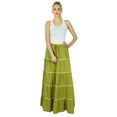 thumbnail image 2 of Bimba Womens Long Flaired Cotton Skirt Boho Maxi Bottoms Elastic Waist Clothing, 2 of 2