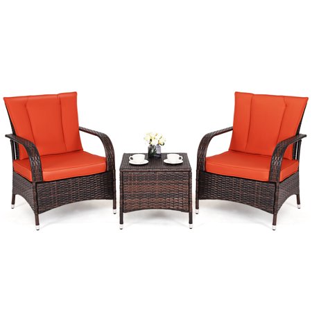 Costway 3pcs Outdoor Patio Mix Brown Rattan Wicker Furniture Set Costway 3pcs Outdoor Patio Mix Brown Rattan Wicker Furniture Set Seat Cushioned Orange
