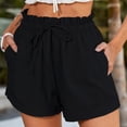 thumbnail image 2 of Pantalones casuales con dobladillo enrollado y cordón para mujer, estilo veraniego en negro puro, talla S, pantalones cortos con cintura elástica con volantes, 2 of 5