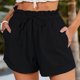 thumbnail image 2 of Whataatahia Pantalones cortos para mujer, pantalones cortos con volantes en la cintura elástica, dobladillo enrollado con cordón, pantalones casuales, pantalones de verano de Color puro, negro XXL, 2 of 5