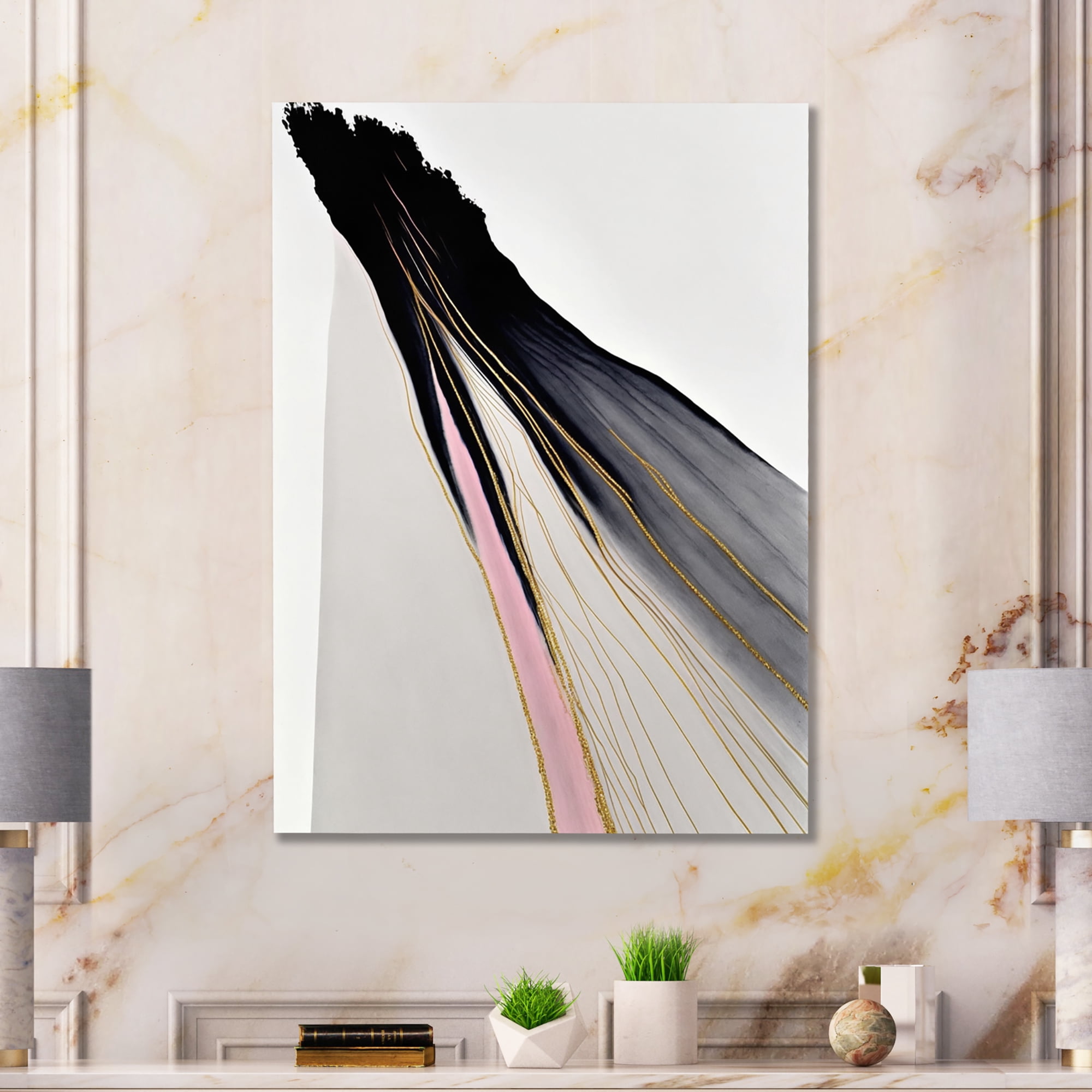 Designart Minimalism Pink And Gold Cubic Fusion VI Canvas Wall Art
