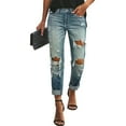 thumbnail image 2 of Wutalume Jeans for Women Solid Color Loose Fit with Ripped Details, Casual Distressed Denim Pants for Edgy Everyday Style,Royal Blue M, 2 of 6