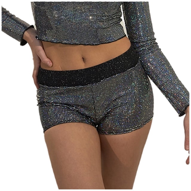 Birdeem Womens Fashion Sequins Solid Color High Waist Stretch Sports Shorts