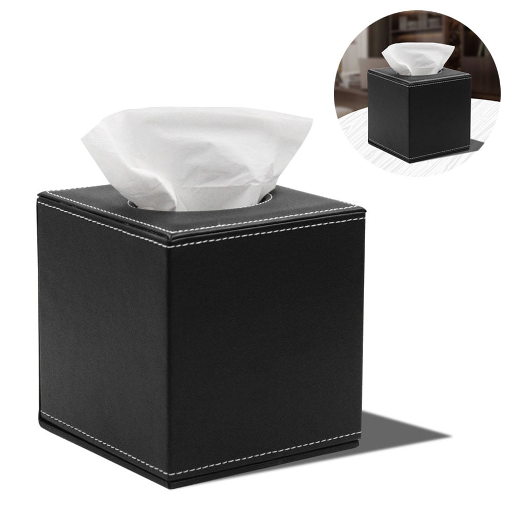 BWWNBY Tissue Box Holders Cube PU Leather Square Tissue Box Cover Holder Napkin Holder Napkin Dispenser Bathroom for Home Office and Car Black