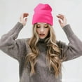 thumbnail image 3 of Daily Knited Plain Beanie - Stay Warm Stylish Stretchy Soft Beanie Hats for Men and Women, 12 inch, Neon Pink, 3 of 7