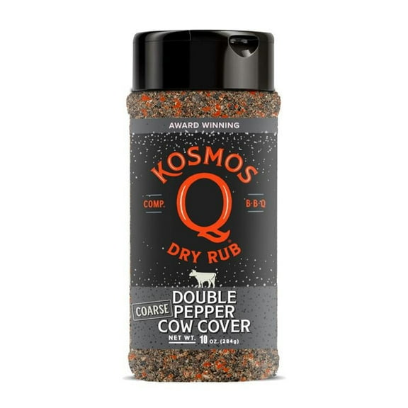 Kosmos Q Double Pepper Cow Cover Seasoning for Beef, Chicken & Pork, 10 oz Shaker