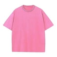thumbnail image 3 of MIXUE Womens Summer Tops Solid Color Round Neck Short Sleeve Vintage Loose Shirts For Women Tshirts Outwear,Pink,L, 3 of 4