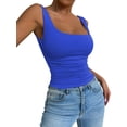 thumbnail image 3 of Women'S Summer Sleeveless Square Neck Tank Top Ruched Slim Fit Basic Vest Tops Royal Blue S, 3 of 9