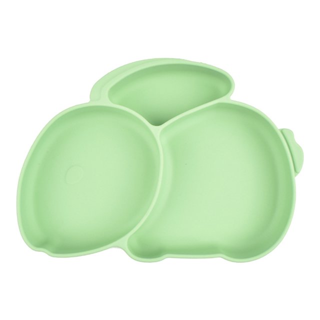Plato De Alimentación De Bebé De Silicona Platos de dibujos animados para niños, lindos platos de alimentación de silicona para bebés, cubiertos para bebés (verde) Ehuebsd Libre de BPA