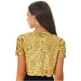 thumbnail image 2 of CHICTRY Womens Short Sleeve Crop Top Outwear Shiny Sequins Bolero Cardigan Gold One Size, 2 of 7