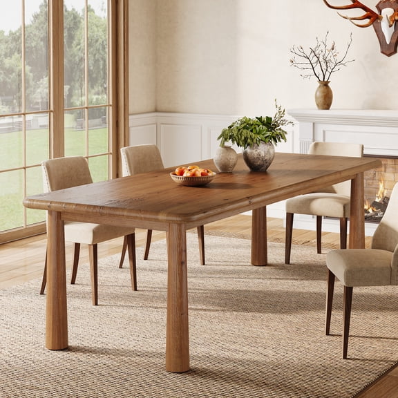 Finmind 63-inch Solid Wood Dining Table for 4-6, Farmhouse Rectangular Kitchen Table with Sturdy Legs, for Dining Room, Living Room, Rustic Brown
