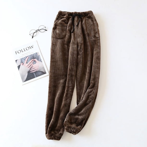 Pantalones de pijama para mujer, pantalones de forro polar coral para otoño e invierno, pantalones cálidos de franela gruesa para hombre, pantalones de forro polar de visón para el hogar, ropa de