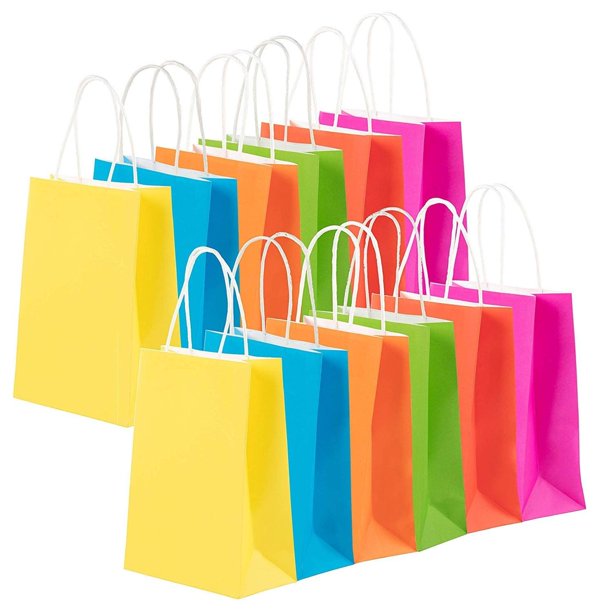 48Pack Bulk Small Neon Colored Paper Gift Bags With Handles For Retail