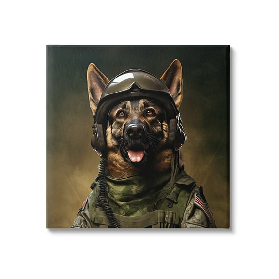 Stupell Industries German Shepherd in Uniform Animals & Insects Painting Gallery Wrapped Canvas Art Print Wall Art, 17 x 17