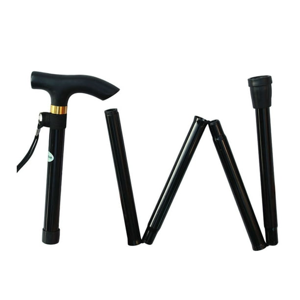 Vogacara Muletas Senderismo Aleación de aluminio Plegable Antideslizante Bastones para caminar Bastón de escalada portátil Bastones para masajeadores Negro