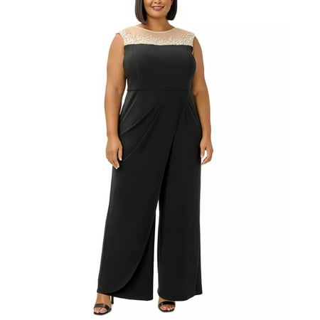 Adrianna Papell Plus Size Embellished-Neck Jersey Jumpsuit