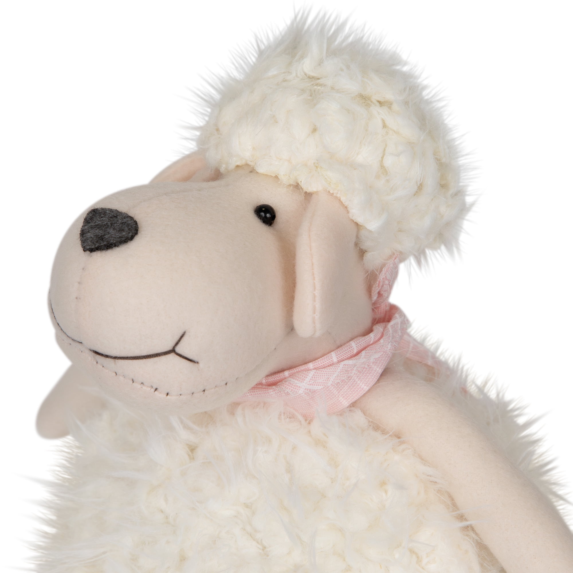 Northlight 16" Shaking Faux Fur Sheep with Bandanna Easter Spring Decoration - White/Pink