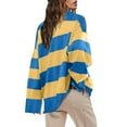 thumbnail image 5 of Oversized Sweatshirt for Women Long Sleeve Button V-Neck Striped Print Pullover Tops Fall Fashion 2025 Loose Fit Tunic Blouses, 5 of 5