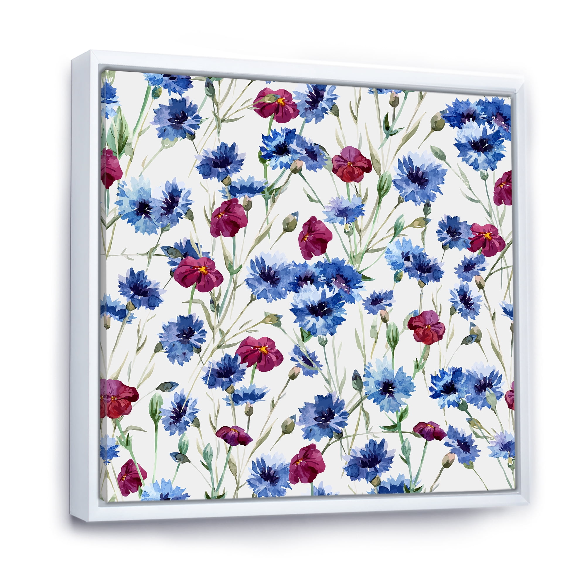 Designart 'Red and Blue Wildflowers' Traditional Framed Canvas Wall Art Print