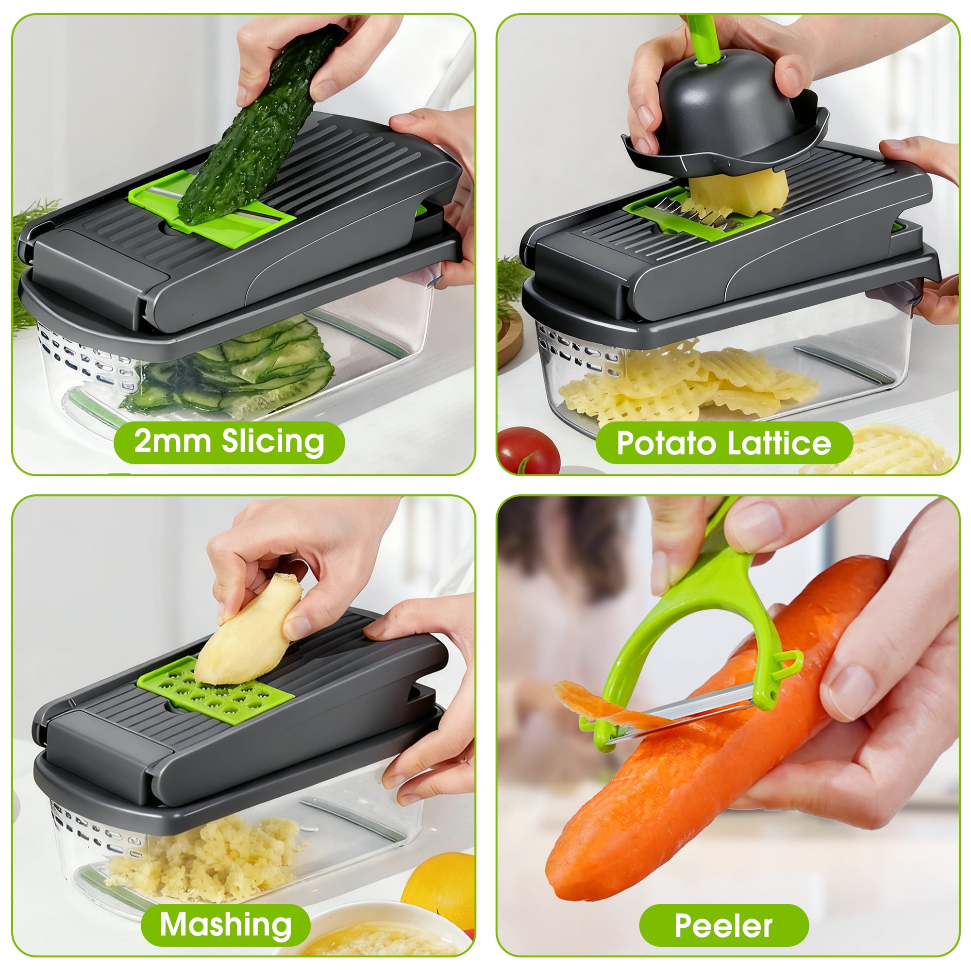 GARITIN Vegetable Chopper with Container, Onion Veggie Food Chopper for Kitchen, Chopped Carrots Potato Slicer Manual Hand, Gray