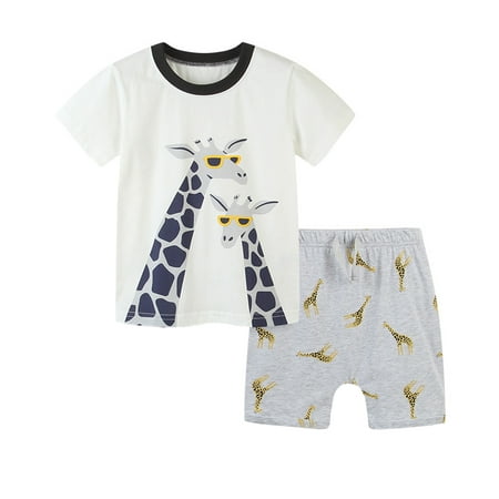 

Aolyty Toddler Boys Giraffe Outfits Short Tops Pants Clothes Set 2T