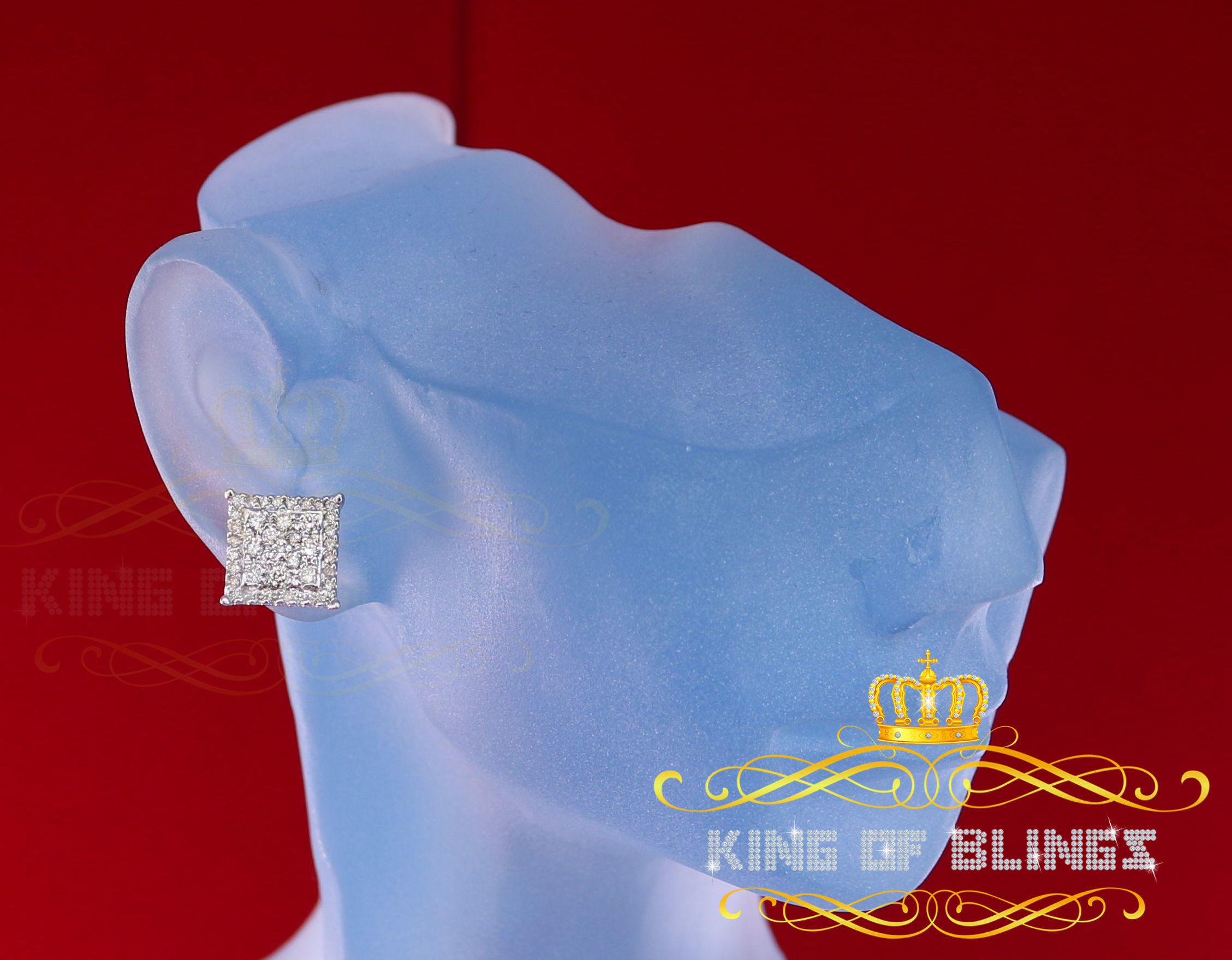 King of Bling's 10K Real Yellow Gold with 1.20CT Real Diamond Men's/Women's Stud Square Earrings