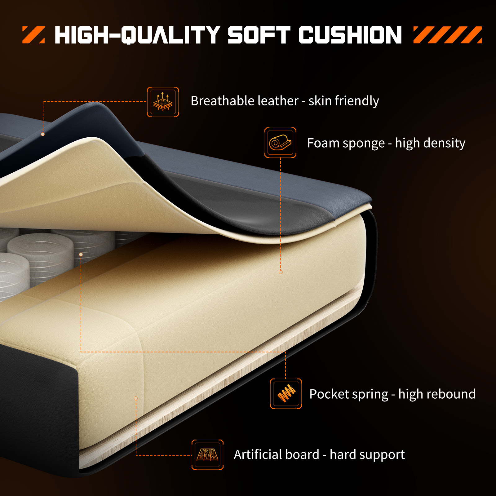 Easy4Home Gaming Chair with Sofa Spring Cushion, Ergonomic Office Chair with Lumbar Support and Footrest, High Back Computer Game Chair for Adults, Black&Gray