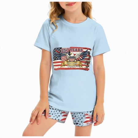 Splozh Newborn Baby Girl Clothes Cute Summer Star Striped Tops + Shorts Newborn 4th of July Outfit Girl Fourth of July Outfit Sky Blue 3-4 Years