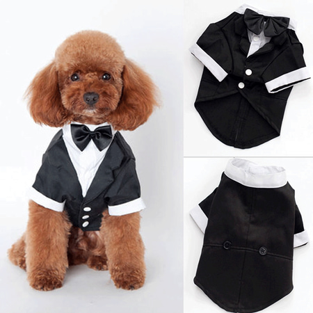 Pet Dog Puppy Wedding Tuxedo Apparel Clothes Suit Bow Tie Stylish Shirt Coat Black S