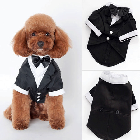 Make Pew Bows Wedding Pet Dog Puppy Wedding Tuxedo Apparel Clothes Suit Bow Tie Stylish Shirt Coat Black S ()