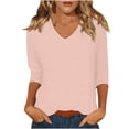 thumbnail image 2 of Htigea Womens Blouse 3/4 Sleeve Loose Fitted T Shirts V Neck Solid Color Shirt Women's Half Sleeves Tops Activewear Pink,XL, 2 of 7