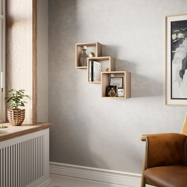 Modern Brown 3Shelves Floating Shelf, Oak Finish