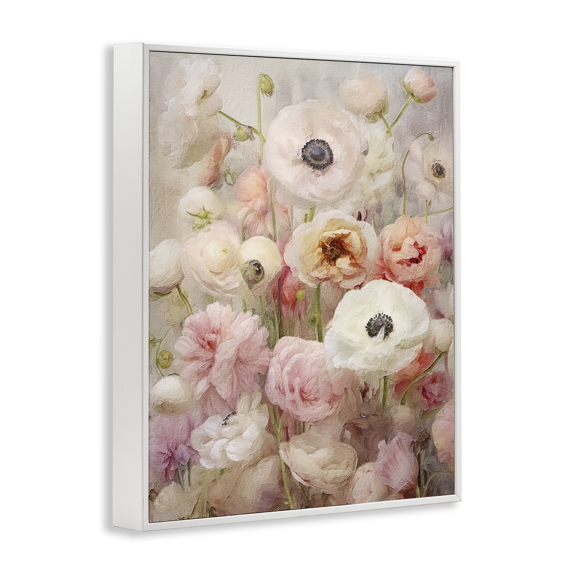 Stupell Industries Soft Pastel Florals Botanical & Floral Painting White Framed Art Print Wall Art, 16 x 20