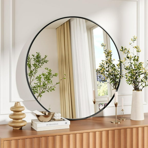 Mirrors 30" Round Bathroom Wall Mirror, Black