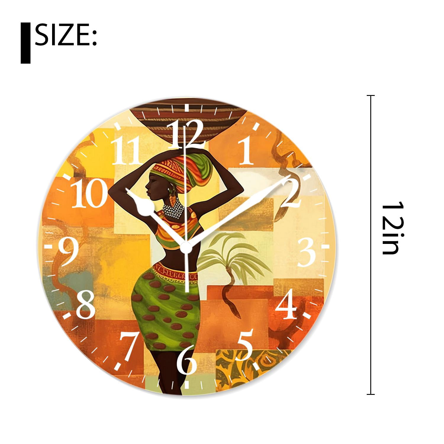 12 Inch Wall Clock Battery Operated Silent Clock Decorative for Office, Kitchen, Outdoor, Living Room，indian Woman Picture
