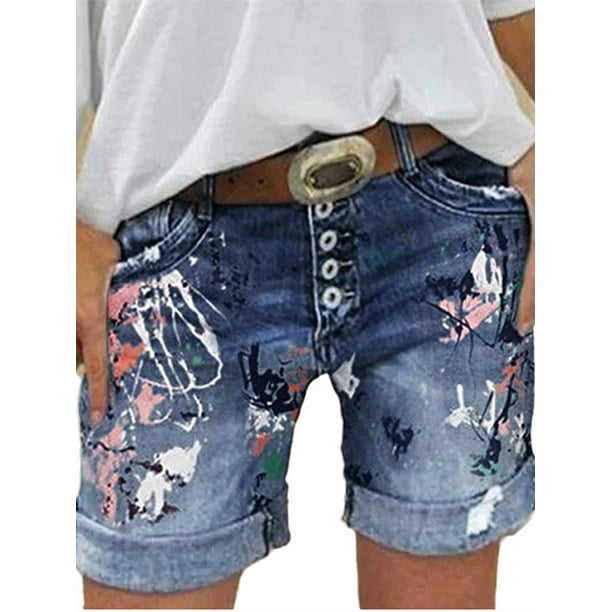 Tie Dye Print Summer Women Jeans Shorts Denim Pants - Walmart.com