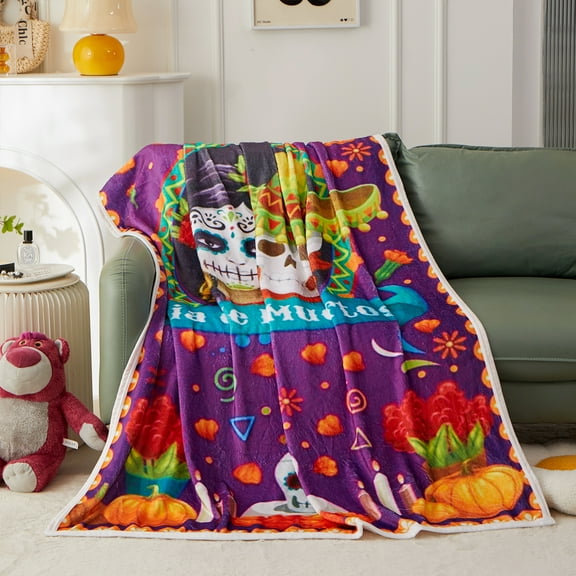 Halloween Throw Blanket - Lightweight Flannel Fleece Halloween-Themed Skull Blankets for Couch, Bed, Holiday Decor (60x80 Inches)