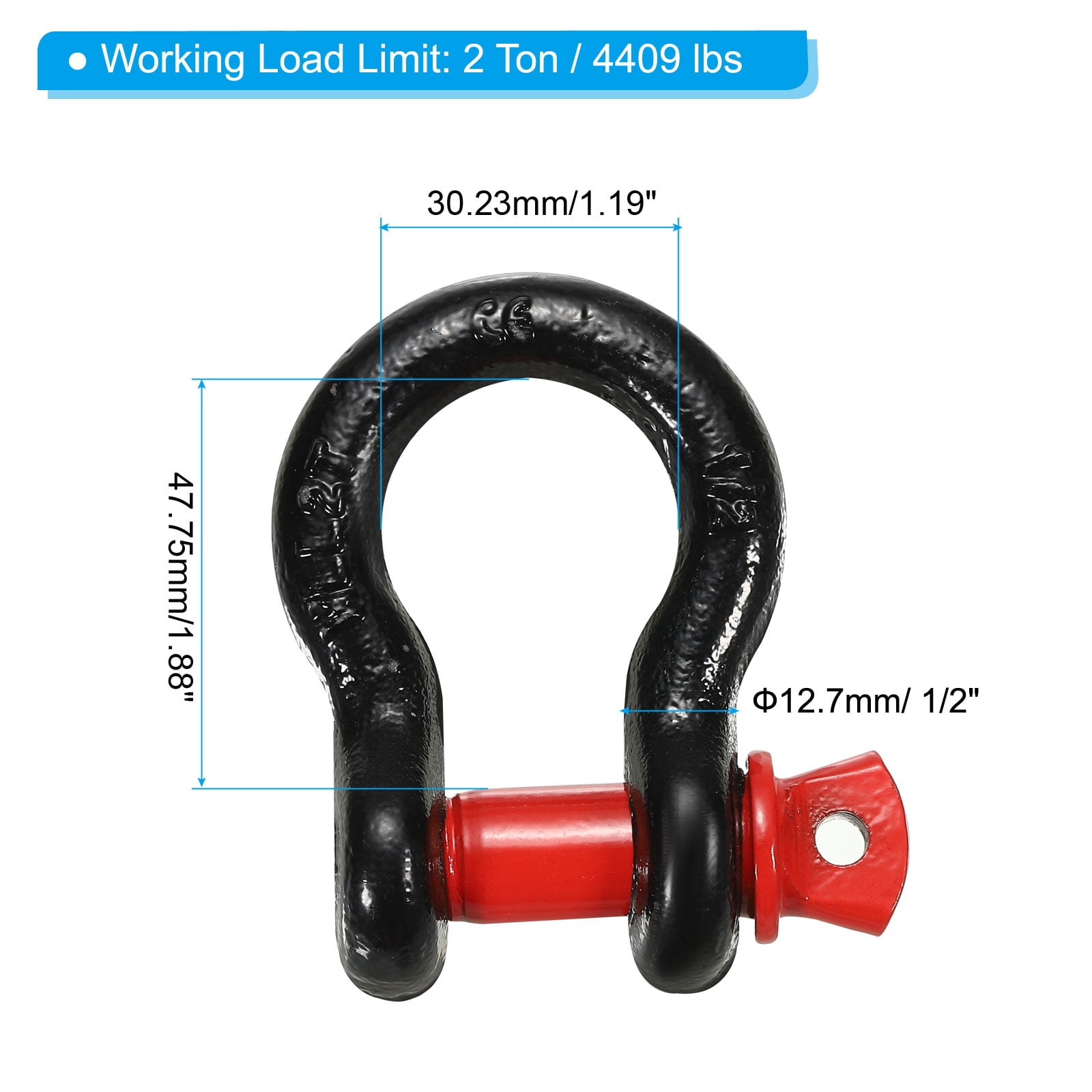 Uxcell Screw Pin Shackle Carbon Steel D Ring Shackle for Towing Rigging 1/2' Black Red