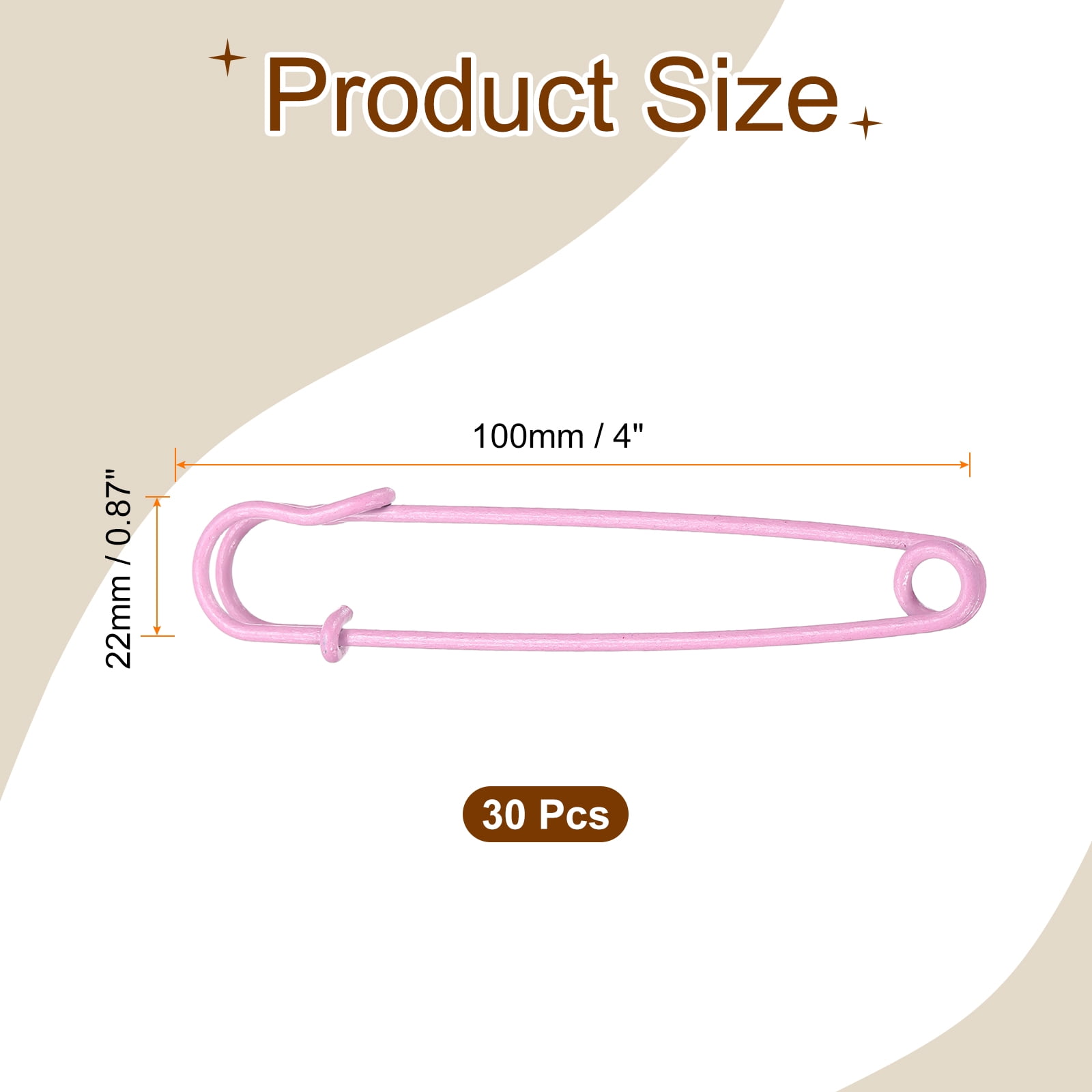 Uxcell 30pcs Safety Pins 100mm Baked Paint Large Safety Pin for Clothes, Pink
