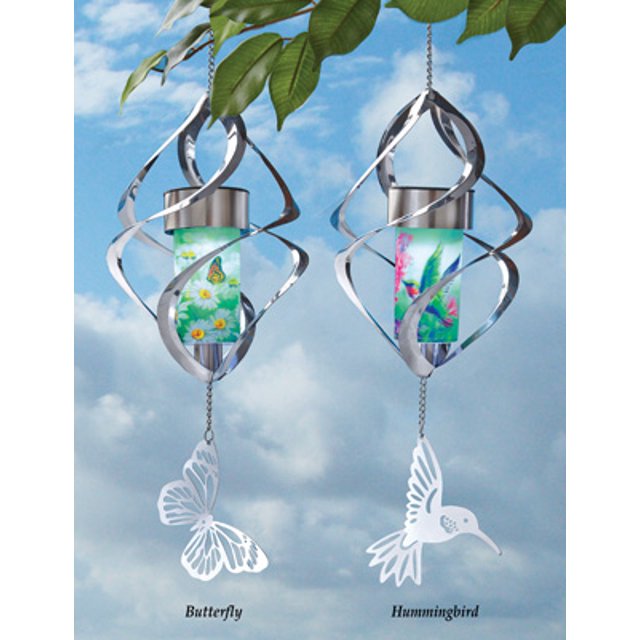 Collections Etc Solar Spiral Wind Spinner, Hummingbird