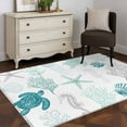 thumbnail image 3 of 4x6 Area Rugs, Turquoise Coastal Non-Skid Rubber Backing Large Rectangle Rugs - Living Room Bedroom Home Office, Nautical Summer Beach Coral Sea Turtle Indoor Floor Mat Carpets Washable Rug, 3 of 9